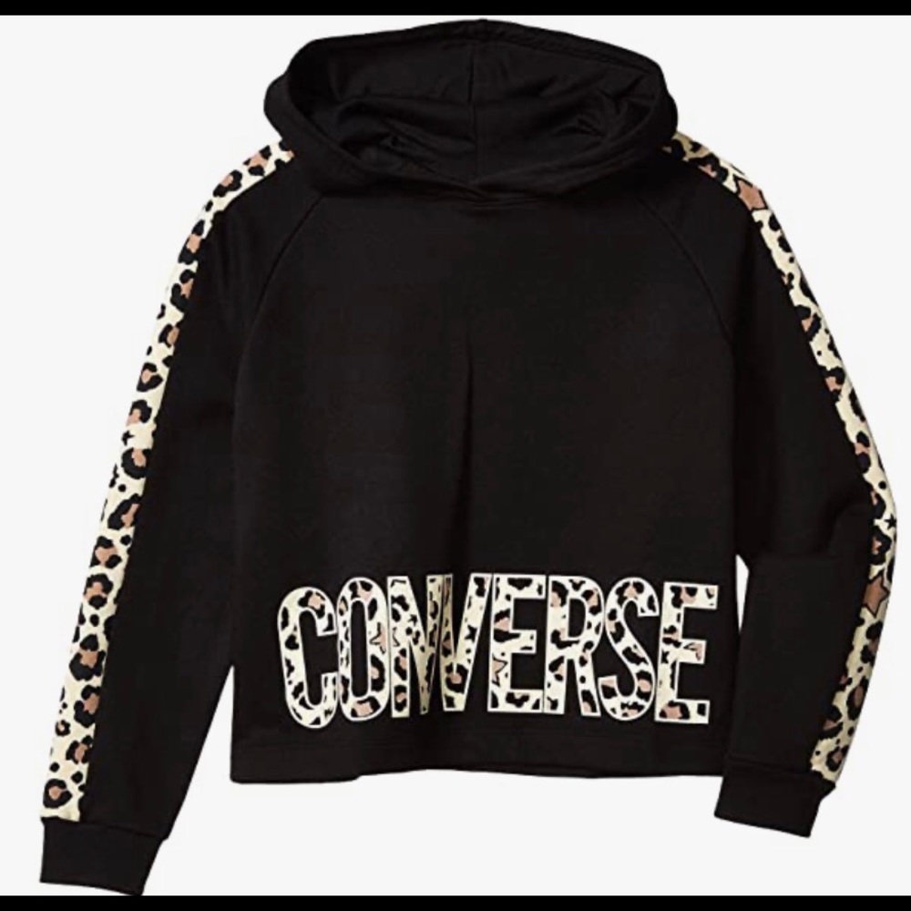 Converse Girl's Leopard Block Logo Fleece Pullover Hoodie (Big Kids)
